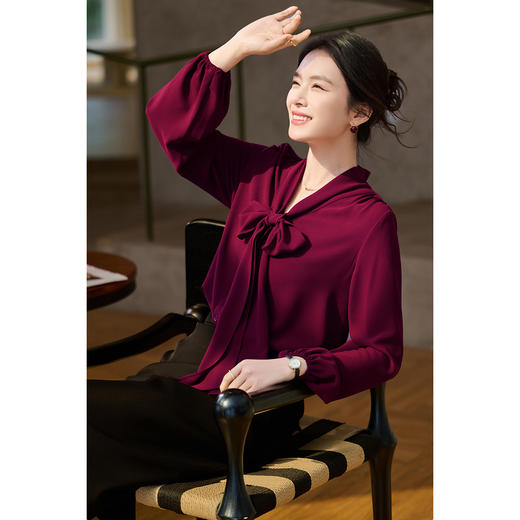 氛围飘带衬衫 高级感安可拉红 米思阳2026春季新款洋气独特超好看小衫飘带衬衫女轻奢减龄上衣女6014 商品图0