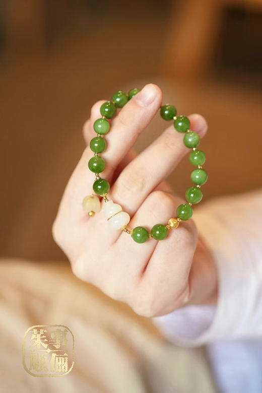 【茱事顺俪】18k金和田碧玉新中式手串 商品图1