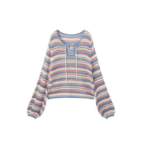 谜底套头针织衫长袖2026春季新品航海风条纹百搭毛衣女261MZ0327 商品图4