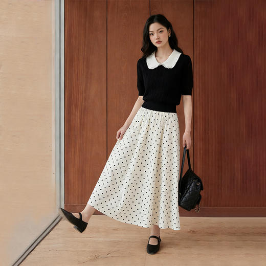 西遇复古波点半身裙女2026春季新款高腰垂坠感伞裙休闲A字中长裙10360027 商品图3