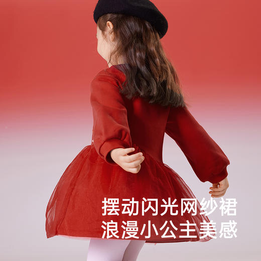 英氏女童裙子加绒秋冬保暖女童连衣裙长袖裙子新款喜庆拜年服 商品图2