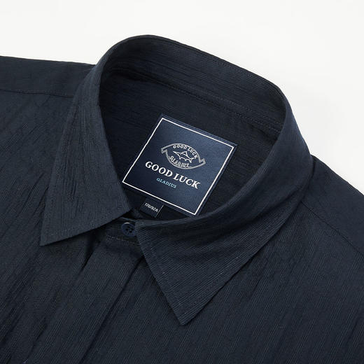 【莱赛尔】德鲨藏青色长袖衬衫男青年休闲上衣服男装衬衣 商品图2