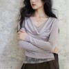 雀说假两件荡领蕾丝拼接针织衫修身显瘦长袖紫色上衣ALW8591 商品缩略图0