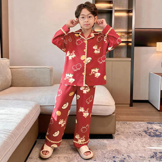 雀说 男童睡衣春秋季长袖纯棉薄款家居服套装AM01 商品图0