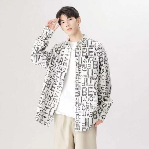 F020222春秋港风宽松印花字母宽松工装长袖衬衣 商品图5
