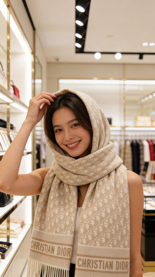 专柜流出纯原经典老花字母100山羊绒流苏围巾 商品图1