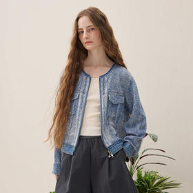 谜底针织开衫长袖2026年春季新品牛仔视觉感提花毛衣女261MZ0325