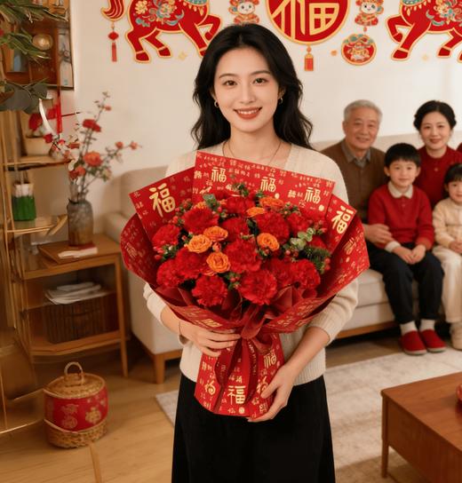 轻舞飞扬---19支康乃馨珍珠链白蝴蝶兰中式旗袍花束六选一 商品图2