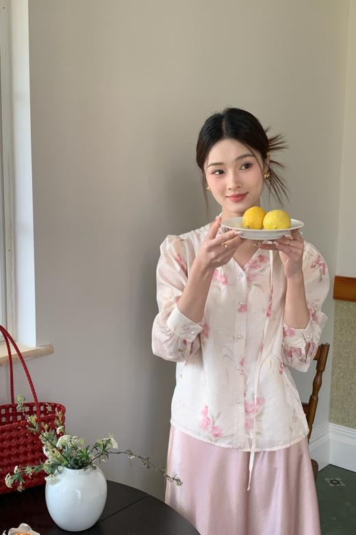 amadella 法式温柔甜美粉色印花衬衫 22347 商品图5