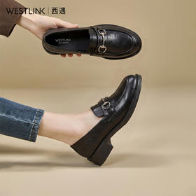 西遇乐福鞋女鞋2026春季新款英伦风金属饰扣黑色通勤复古厚底单鞋K0166229