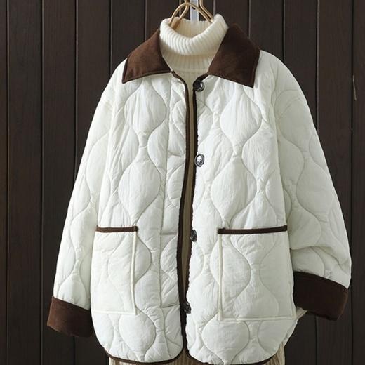 【优雅舒适❗️显高显瘦】小香风撞色翻领菱格羽绒棉服女冬季韩版轻薄夹棉保暖棉衣短款外套。jd 商品图1