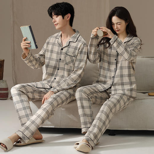 雀说 210克方块纯棉华夫格情侣睡衣 商品图0