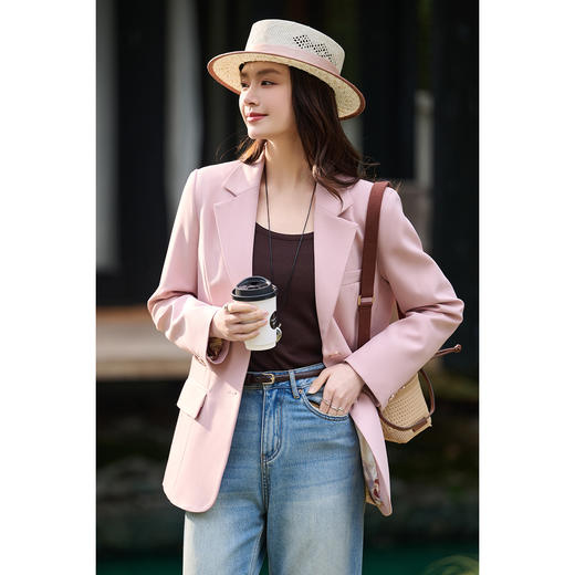 米思阳2026春季新款时尚气质纯色西装干练宽松显瘦垫肩外套女1076 商品图2