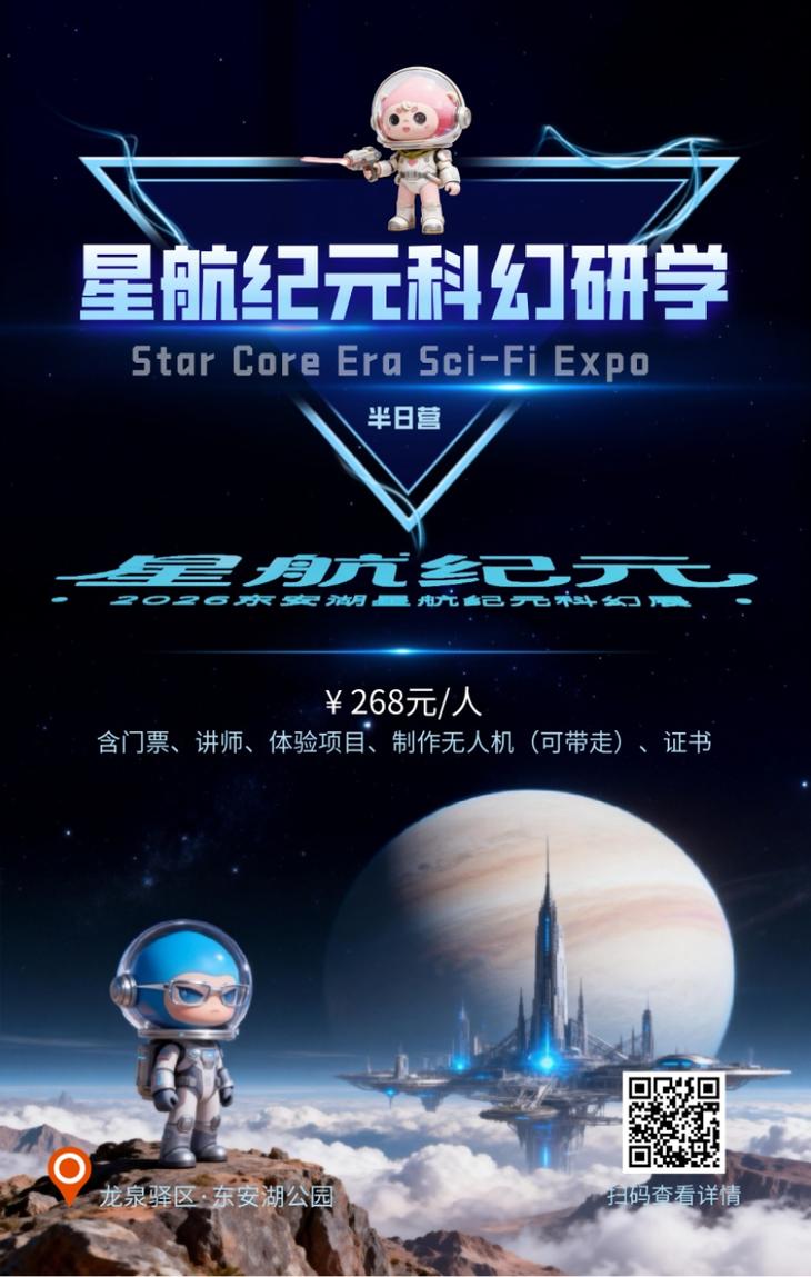 2.7/8日下午❗️【东安湖·星纪元科幻实验研学】半日独立营➕官方证书