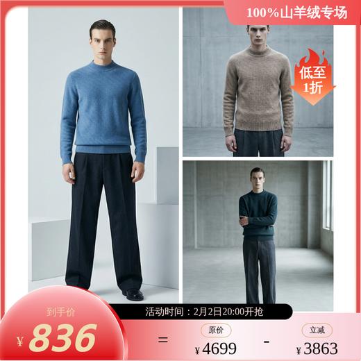 PALUOPO/PL 100%山羊绒 半高领男衫/ET2F8131R/约重300g帕罗 商品图0