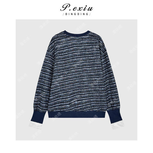 A008潘依绣丁丁宠粉设计感编织粗花呢拼接袖圆领长袖上衣Q18013 商品图1