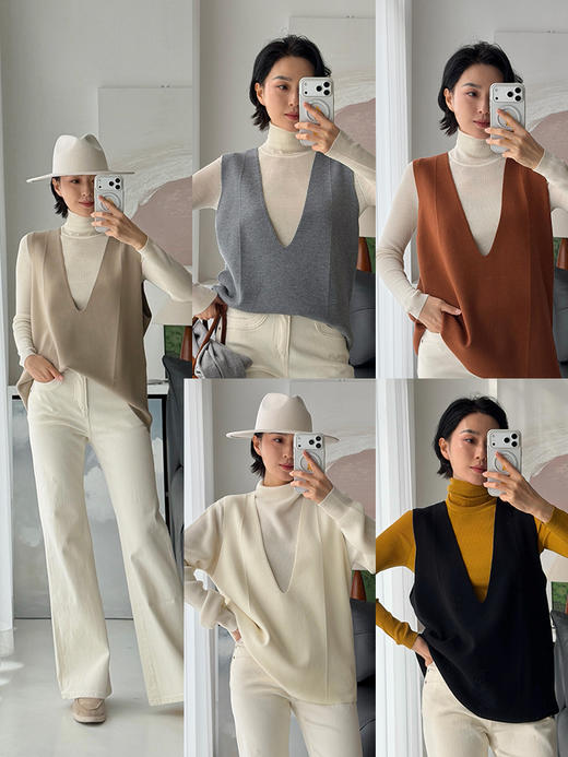 「工厂团购」羊毛混纺 V领宽松针织背心T439 商品图0