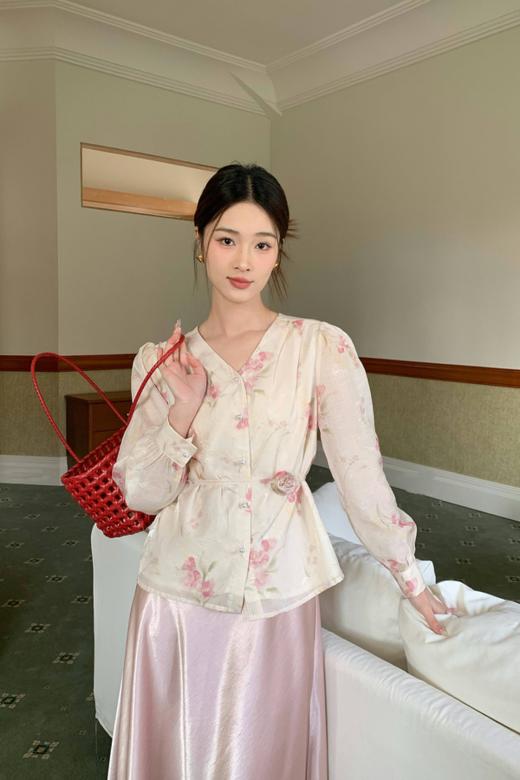 amadella 法式温柔甜美粉色印花衬衫 22347 商品图2