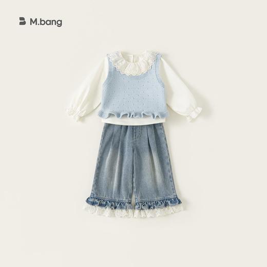 宥宝童装女童套装纯色针织背心白色衬衫牛仔裤儿童时髦三件套潮 商品图0