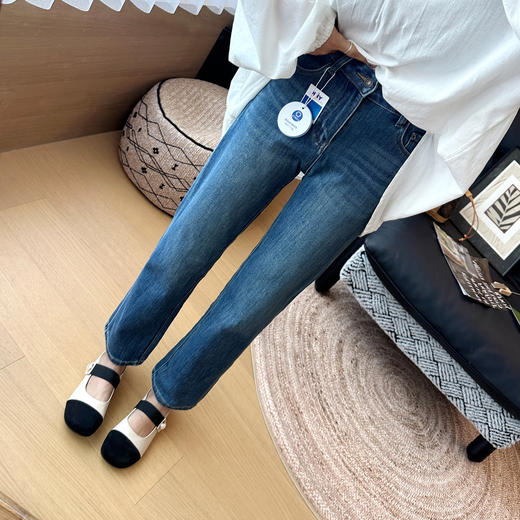 显腿直神裤！2026早秋深蓝色牛仔裤女 窄版九分直筒烟管裤！ 商品图3