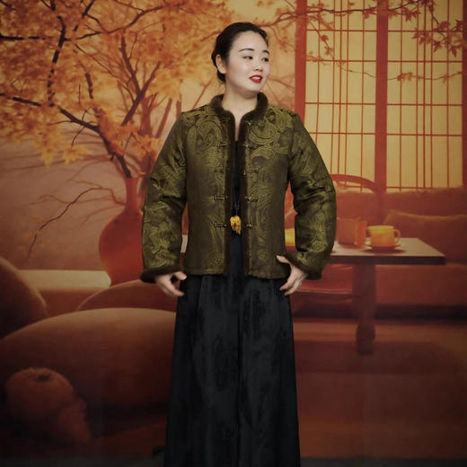 丁摩 新款女装轻奢新中式国风棉服宋锦织锦提花外套复古轻奢棉衣5ZF-066 商品图2