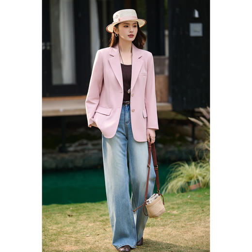 米思阳2026春季新款时尚气质纯色西装干练宽松显瘦垫肩外套女1076 商品图7