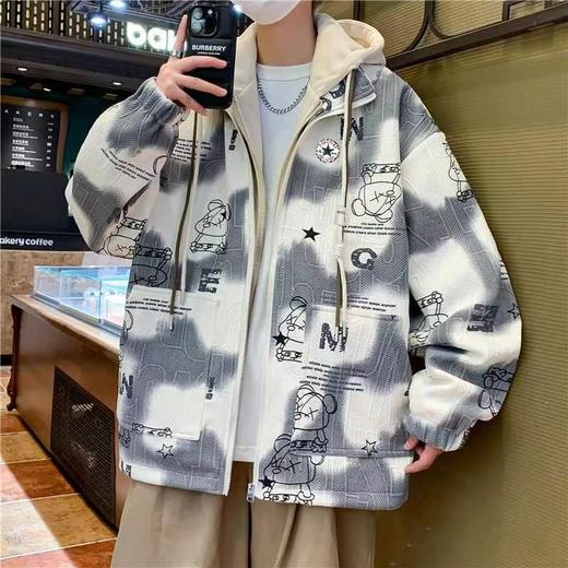 F020223春秋新款加厚假两件水墨字母及图案花纹连帽外套 商品图5