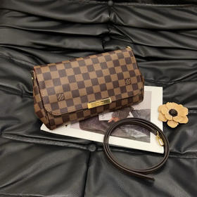 lv 棕棋盘格 中号 Favorite 挚爱 斜挎包