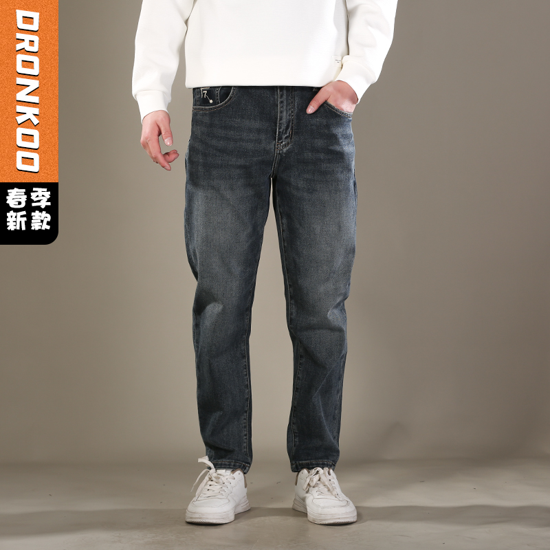 DRONKOO 2026 织带腰带表袋右后袋7刺绣钉扣中厚牛仔长裤