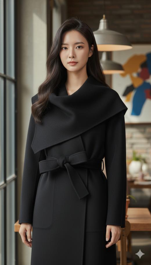 AL 休闲版型撞色围巾款无领双面手工大衣 商品图4