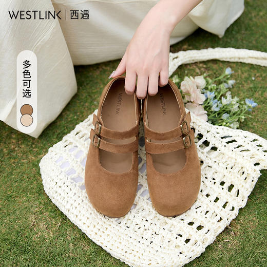 【限时秒杀】西遇勃肯鞋女鞋2026春季新款平底魔术贴双扣复古百搭两穿全包单鞋V0166236 商品图0