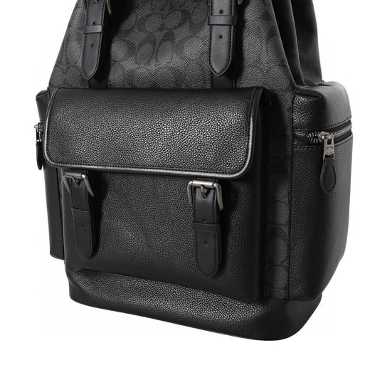 牛皮革拼织物双肩包大号男款木炭灰色拼黑色 商品图5