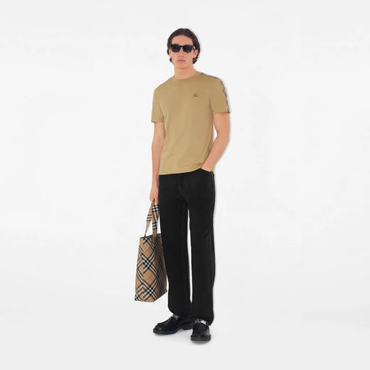 BURBERRY 巴宝莉 男士马术骑士徽标刺绣格纹饰边棉质圆领短袖T恤 驼色 8106247 B8626 商品图3