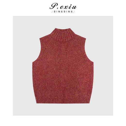 A008潘依绣丁丁宠粉软糯花纱显瘦半高领无袖针织背心Q48561 商品图0