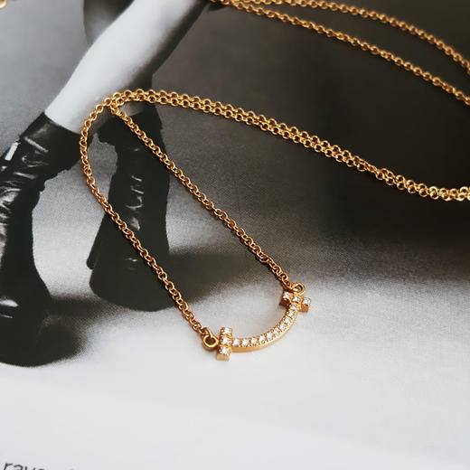 【95新】Tiffany & Co.蒂芙尼Tiffany T 系列迷你18K玫瑰金满钻mini笑脸项链 链长约45cm女士230126AK38 商品图2