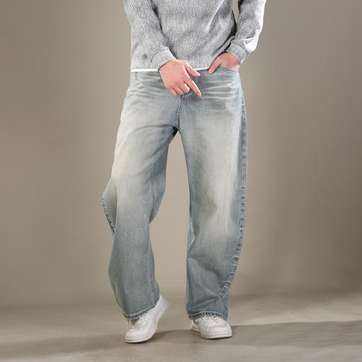 DRONKOO 2026 半松紧腰花色抽绳不规则钮扣万花筒钉扣中厚牛仔长裤 商品图1