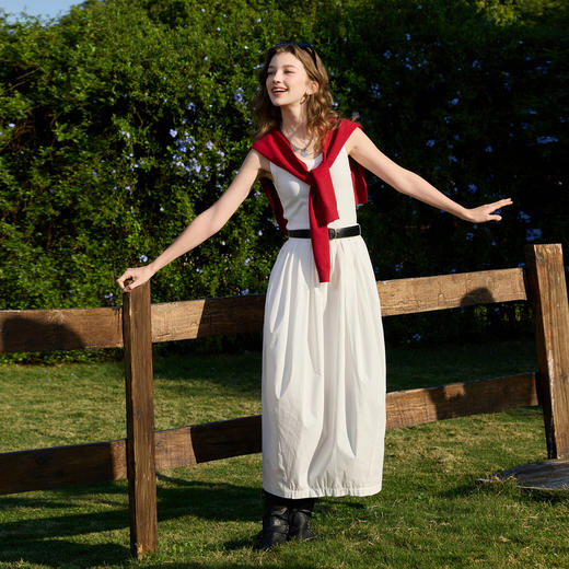 三彩2026春季新款圆领背心裙休闲A字裙连衣裙无袖简约长裙M 商品图2