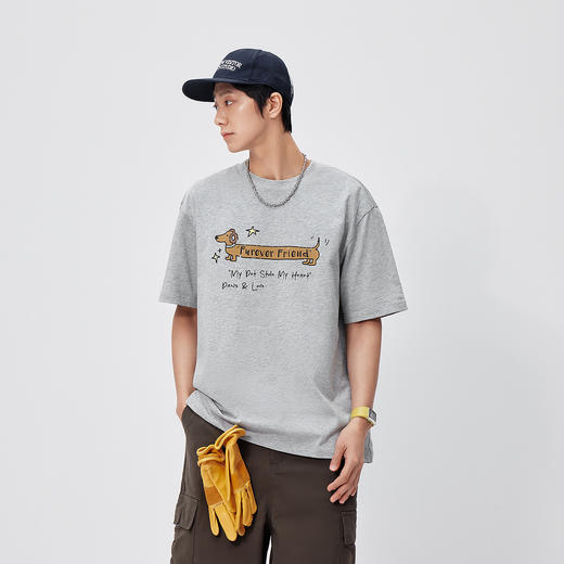 森马短袖T恤男夏季复古萌宠字母印花针织衫2026新款宽松情侣上衣 商品图2