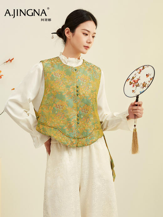 【东方诗意】阿菁娜春季新款松弛感新中式马甲桑蚕丝提花国风设计自带复古滤镜轻松穿出东方诗意氛围F31C203003 商品图0