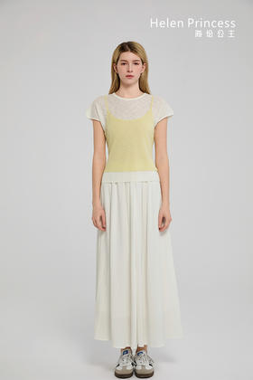 吊带假两件绑带收腰上衣