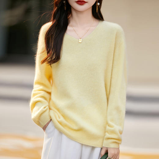 丁摩 慵懒风V领软糯拉绒纯羊毛毛衣ZM-275-85 商品图3