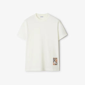 【二】BURBERRY 巴宝莉 男士格纹马术骑士徽标标签棉质圆领短袖T恤 白色 8102254 B7078