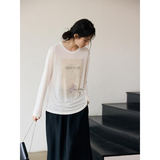 莱赛尔印花长袖T恤 商品图0