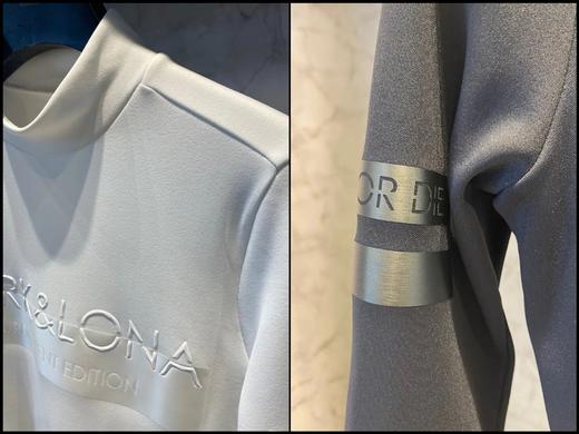 M&L家新款女款立领磨毛长袖上衣来了！市场高品质❗️胸前金属光立体logo印花，与袖子上条纹互相交汇呼应，极简时尚风格设计，磨毛抓绒弹力面料，秋冬保暖！立体拔胶印，工艺精湛，带着金属光泽非常美丽炫彩！ 商品图6