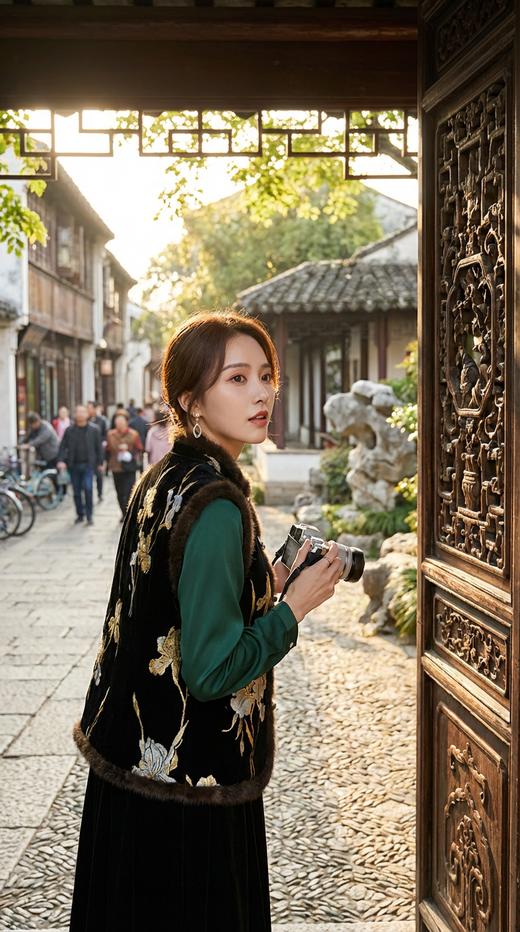 LIN HN 新国风水貂毛装饰棉马甲 商品图1