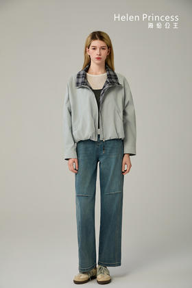 格纹拼接飞行夹克