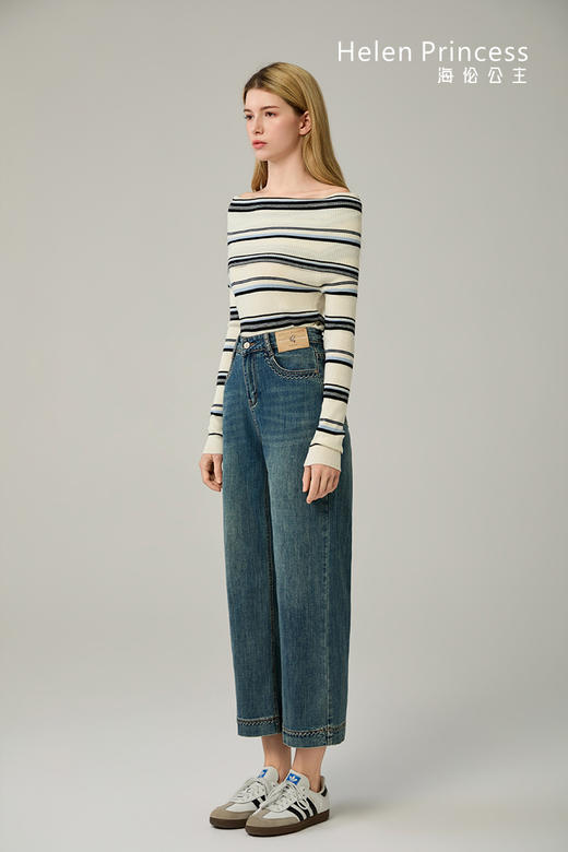 条纹一字领修身上衣 商品图8