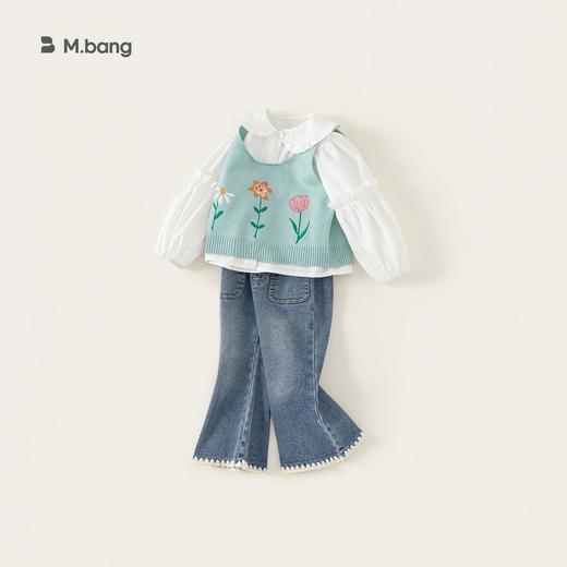 宥宝童装春季女童套装2025新款儿童针织毛衣马甲衬衫牛仔裤三件套 商品图3