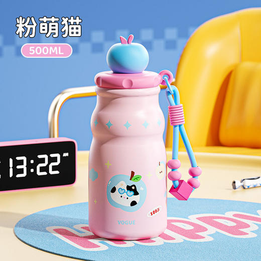 【装进口袋无压力的便携水杯】琥巴熊茶水分离保温杯500ml 新款ins女生高颜值卡通316不锈钢保温杯 学生提绳吸管杯可爱儿童杯 商品图3