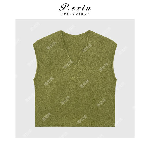 A008潘依绣丁丁宠粉【软心麻薯】山羊绒绵羊毛花纱软糯V领针织背心 Q36022 商品图0
